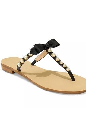 Jack Rogers Sandpiper Bow Thong Sandal Black Pearl 7 Preppy Summer Resort